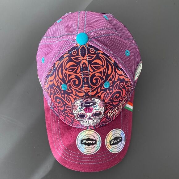 Pier 27 Purple Sugar Skull Cap OS Curved Suede Touch Brim Tattoo Artist Street main image 11